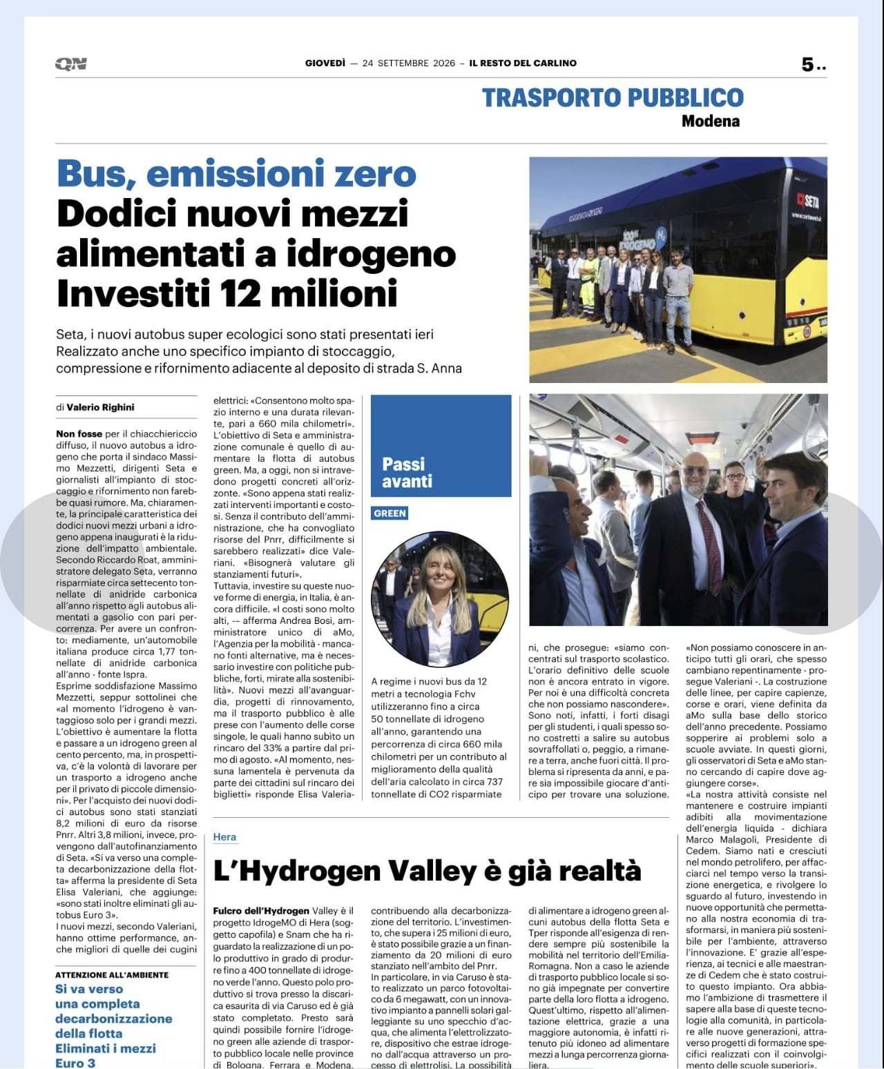 Il Resto del Carlino, 24 settembre 2026: dodici nuovi autobus a idrogeno