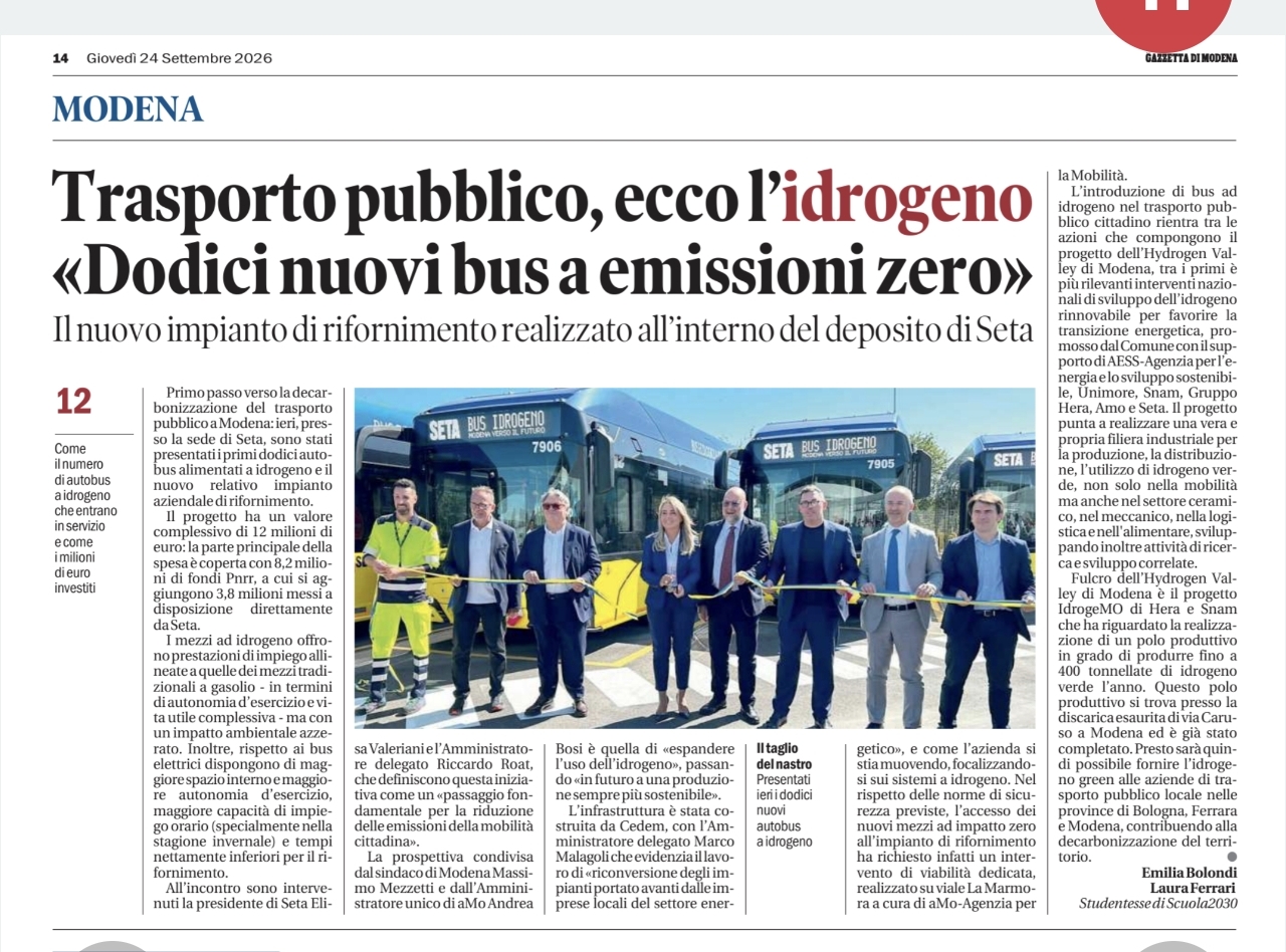 Gazzetta di Modena, 24 settembre 2026: trasporto pubblico e idrogeno